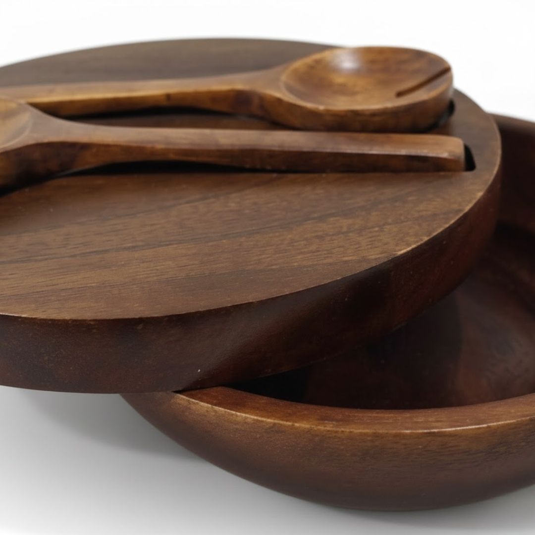 Mango Wood Bowl with Lid & Ladles